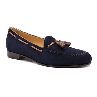 Zelli Italia Naples Men's Shoes Navy Suede Goat-Skin Tassel Loafer (ZEL1026)-AmbrogioShoes