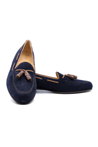 Zelli Italia Naples Navy Suede Goat-Skin Tassel Loafer (ZEL1026)-AmbrogioShoes