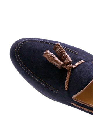 Zelli Italia Naples Navy Suede Goat-Skin Tassel Loafer (ZEL1026)-AmbrogioShoes