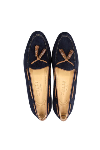Zelli Italia Naples Navy Suede Goat-Skin Tassel Loafer (ZEL1026)-AmbrogioShoes