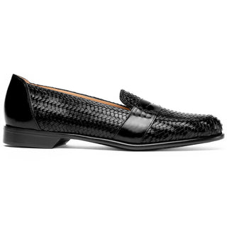 Zelli Italia Nicola Men's Shoes Black Woven Calf-Skin Leather Penny Loafer (ZEL1021)-AmbrogioShoes