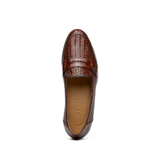 Zelli Italia Nicola Men's Shoes Brown Woven Calf-Skin Leather Penny Loafer (ZEL1021)-AmbrogioShoes