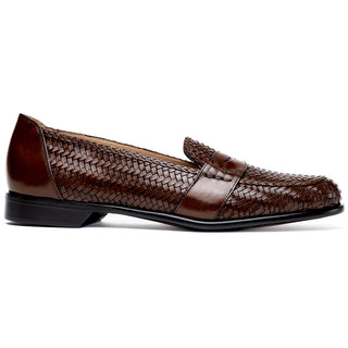 Zelli Italia Nicola Men's Shoes Brown Woven Calf-Skin Leather Penny Loafer (ZEL1021)-AmbrogioShoes