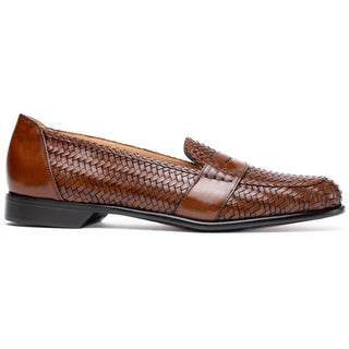 Zelli Italia Nicola Men's Shoes Cognac Woven Calf-Skin Leather Penny Loafer (ZEL1021)-AmbrogioShoes