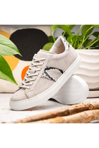 Zelli Italia Olympias Gray Python Skin / Suede Goat-Skin Sneaker (ZEL1058)-AmbrogioShoes