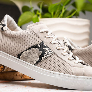 Zelli Italia Olympias Men's Shoes Gray Python Skin / Suede Goat-Skin Sneaker (ZEL1058)-AmbrogioShoes