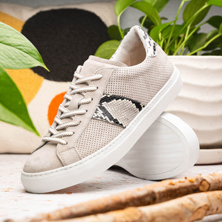 Zelli Italia Olympias Men's Shoes Gray Python Skin / Suede Goat-Skin Sneaker (ZEL1058)-AmbrogioShoes