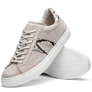 Zelli Italia Olympias Men's Shoes Gray Python Skin / Suede Goat-Skin Sneaker (ZEL1058)-AmbrogioShoes