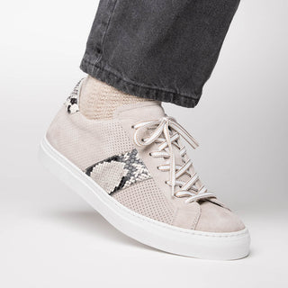 Zelli Italia Olympias Men's Shoes Gray Python Skin / Suede Goat-Skin Sneaker (ZEL1058)-AmbrogioShoes