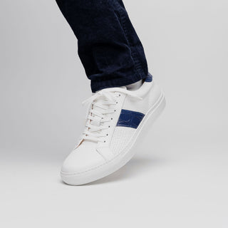 Zelli Italia Olympias Men's Shoes White & Navy Crocodile Skin / Calf-Skin Leather Sneaker (ZEL1057)-AmbrogioShoes