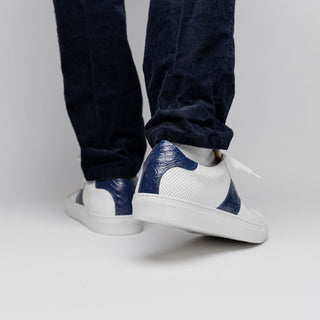 Zelli Italia Olympias Men's Shoes White & Navy Crocodile Skin / Calf-Skin Leather Sneaker (ZEL1057)-AmbrogioShoes
