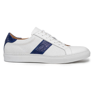 Zelli Italia Olympias Men's Shoes White & Navy Crocodile Skin / Calf-Skin Leather Sneaker (ZEL1057)-AmbrogioShoes