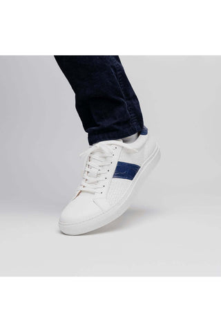 Zelli Italia Olympias White & Navy Crocodile Skin / Calf-Skin Leather Sneaker (ZEL1057)-AmbrogioShoes