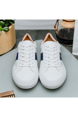 Zelli Italia Olympias White & Navy Crocodile Skin / Calf-Skin Leather Sneaker (ZEL1057)-AmbrogioShoes
