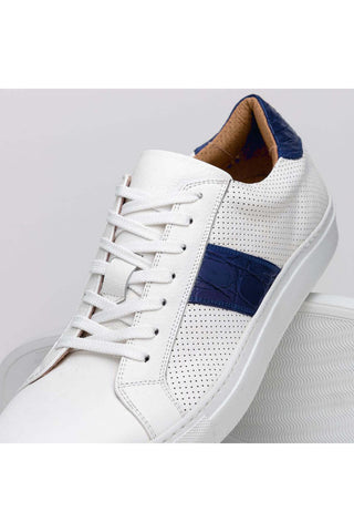 Zelli Italia Olympias White & Navy Crocodile Skin / Calf-Skin Leather Sneaker (ZEL1057)-AmbrogioShoes