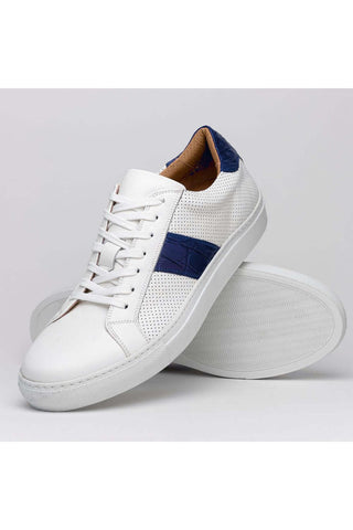 Zelli Italia Olympias White & Navy Crocodile Skin / Calf-Skin Leather Sneaker (ZEL1057)-AmbrogioShoes