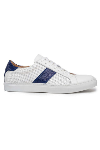 Zelli Italia Olympias White & Navy Crocodile Skin / Calf-Skin Leather Sneaker (ZEL1057)-AmbrogioShoes