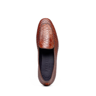 Zelli Italia Palio Men’s Shoes Cognac Crocodile & Woven Calf-Skin Leather Loafer (ZEL1017)-AmbrogioShoes