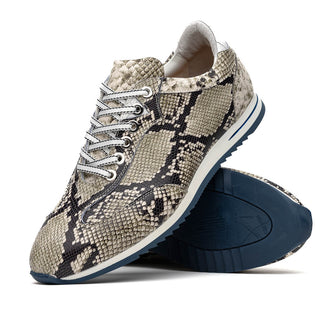 Zelli Italia Peri Men's Shoes Black & White Python Print Calf-Skin Leather Sneaker (ZEL1055)-AmbrogioShoes