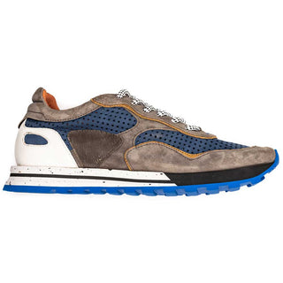 Zelli Italia Raya Men's Shoes Blue & Taupe Suede / Calf-Skin Leather Sneaker (ZEL1053)-AmbrogioShoes