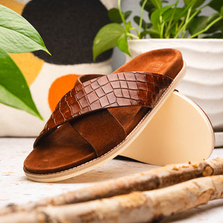 Zelli Italia Rena Men’s Shoes Cognac Crocodile Print / Goat-Skin Leather Sandal (ZEL1013)-AmbrogioShoes