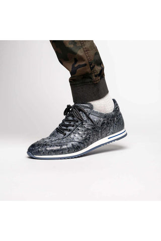 Zelli Italia Rio Black Denim Ostrich Skin Sneaker (ZEL1054)-AmbrogioShoes