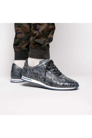 Zelli Italia Rio Black Denim Ostrich Skin Sneaker (ZEL1054)-AmbrogioShoes