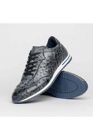 Zelli Italia Rio Black Denim Ostrich Skin Sneaker (ZEL1054)-AmbrogioShoes