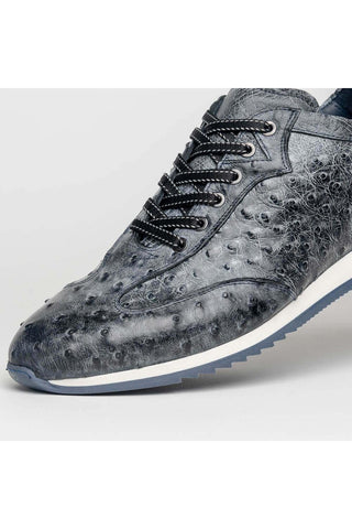 Zelli Italia Rio Black Denim Ostrich Skin Sneaker (ZEL1054)-AmbrogioShoes