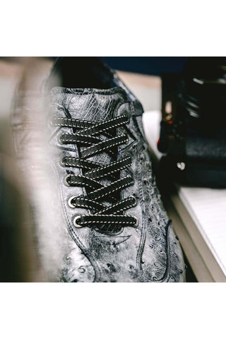 Zelli Italia Rio Black Denim Ostrich Skin Sneaker (ZEL1054)-AmbrogioShoes