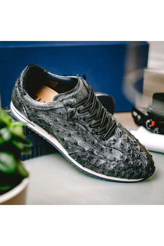 Zelli Italia Rio Black Denim Ostrich Skin Sneaker (ZEL1054)-AmbrogioShoes