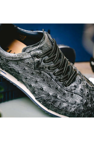 Zelli Italia Rio Black Denim Ostrich Skin Sneaker (ZEL1054)-AmbrogioShoes