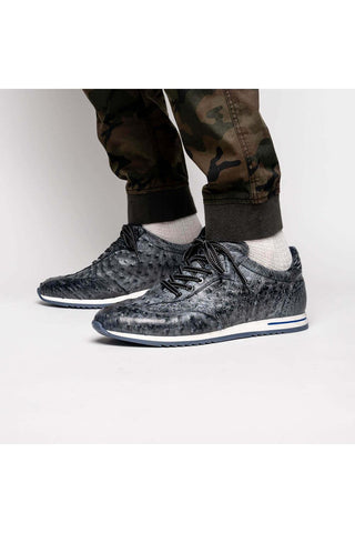 Zelli Italia Rio Black Denim Ostrich Skin Sneaker (ZEL1054)-AmbrogioShoes