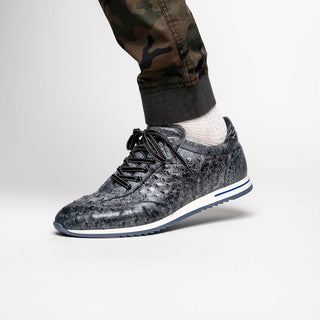 Zelli Italia Rio Men's Shoes Black Denim Ostrich Skin Sneaker (ZEL1054)-AmbrogioShoes
