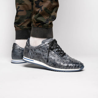 Zelli Italia Rio Men's Shoes Black Denim Ostrich Skin Sneaker (ZEL1054)-AmbrogioShoes