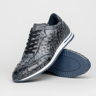 Zelli Italia Rio Men's Shoes Black Denim Ostrich Skin Sneaker (ZEL1054)-AmbrogioShoes