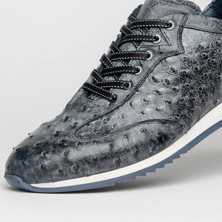 Zelli Italia Rio Men's Shoes Black Denim Ostrich Skin Sneaker (ZEL1054)-AmbrogioShoes