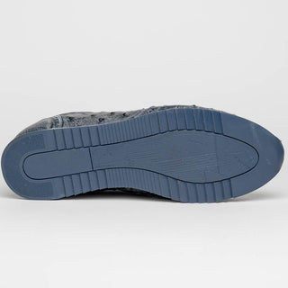 Zelli Italia Rio Men's Shoes Black Denim Ostrich Skin Sneaker (ZEL1054)-AmbrogioShoes