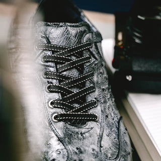 Zelli Italia Rio Men's Shoes Black Denim Ostrich Skin Sneaker (ZEL1054)-AmbrogioShoes