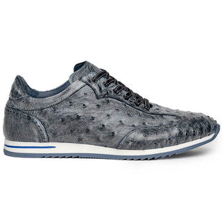 Zelli Italia Rio Men's Shoes Black Denim Ostrich Skin Sneaker (ZEL1054)-AmbrogioShoes