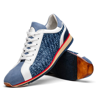 Zelli Italia Ripi Men's Shoes Blue & White Woven Calf-Skin Leather Sneaker (ZEL1056)-AmbrogioShoes