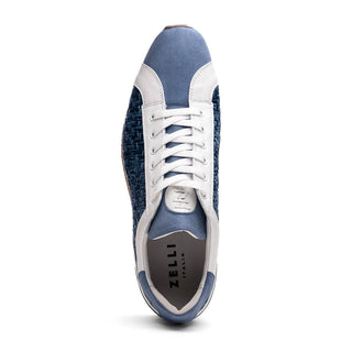 Zelli Italia Ripi Men's Shoes Blue & White Woven Calf-Skin Leather Sneaker (ZEL1056)-AmbrogioShoes