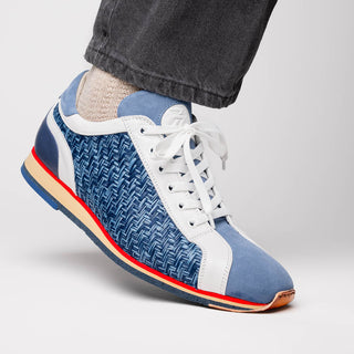 Zelli Italia Ripi Men's Shoes Blue & White Woven Calf-Skin Leather Sneaker (ZEL1056)-AmbrogioShoes