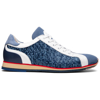 Zelli Italia Ripi Men's Shoes Blue & White Woven Calf-Skin Leather Sneaker (ZEL1056)-AmbrogioShoes
