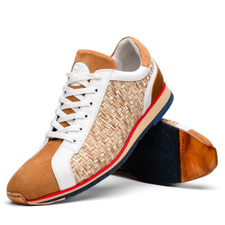 Zelli Italia Ripi Men's Shoes Brown & White Woven Calf-Skin Leather Sneaker (ZEL1056)-AmbrogioShoes
