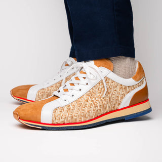 Zelli Italia Ripi Men's Shoes Brown & White Woven Calf-Skin Leather Sneaker (ZEL1056)-AmbrogioShoes