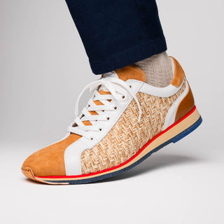 Zelli Italia Ripi Men's Shoes Brown & White Woven Calf-Skin Leather Sneaker (ZEL1056)-AmbrogioShoes