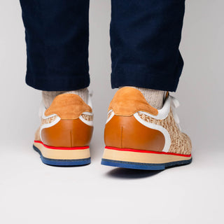 Zelli Italia Ripi Men's Shoes Brown & White Woven Calf-Skin Leather Sneaker (ZEL1056)-AmbrogioShoes