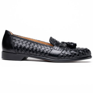 Zelli Italia Riviera Men's Shoes Black Woven Calf-Skin Leather Tassel Loafer (ZEL1020)-AmbrogioShoes