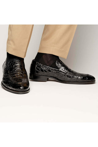 Zelli Italia Roma Black Crocodile Skin Penny Loafer (ZEL1003)-AmbrogioShoes